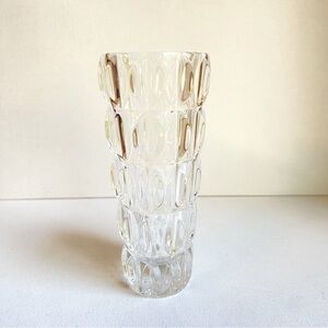 Vintage Fostoria Grace clear lead crystal glass bud vase thumbprint style 6 inch